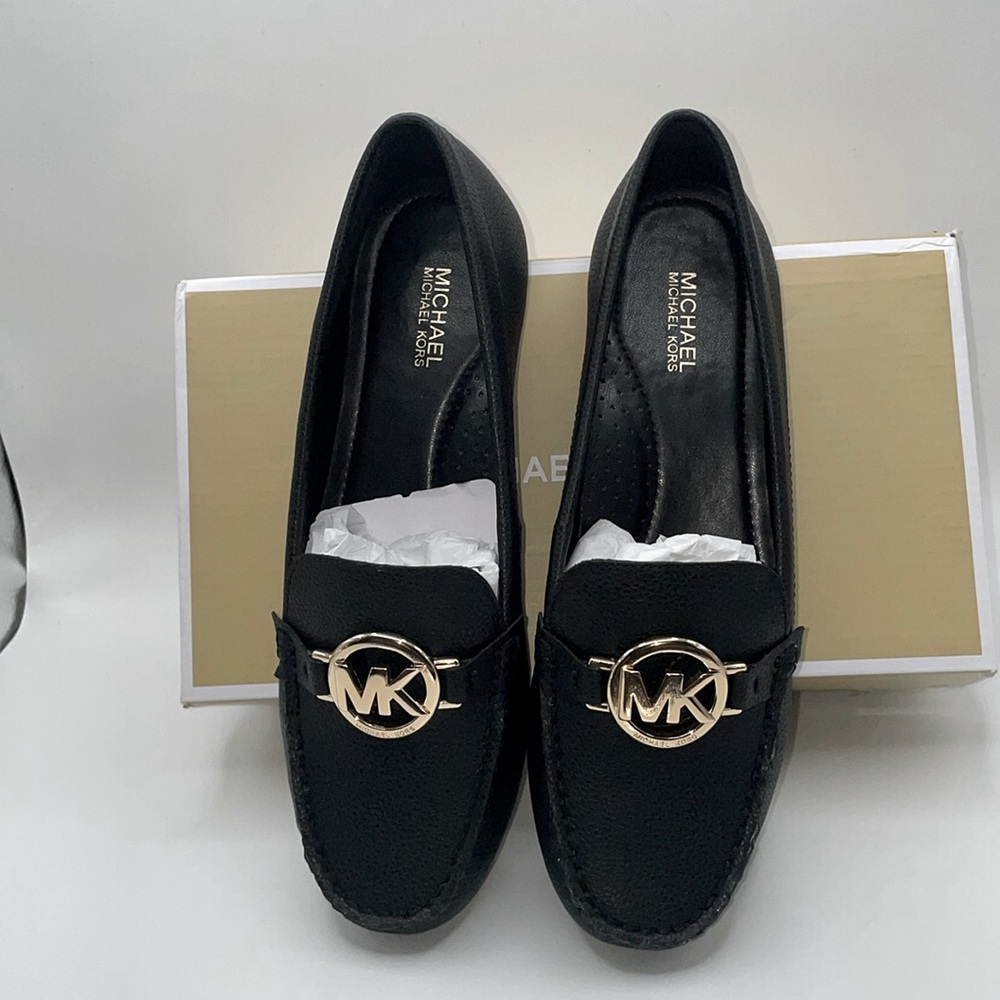 Michael Kors Fulton Driver tumbled faux leather, black, size 6.5